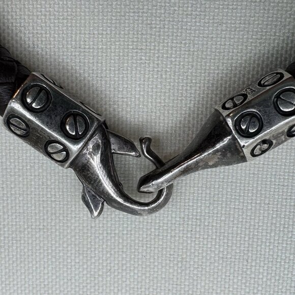 Vintage Sterling Silver 925 Braided Leather Bracelet Brown Southwestern Rare - Picture 8 of 9